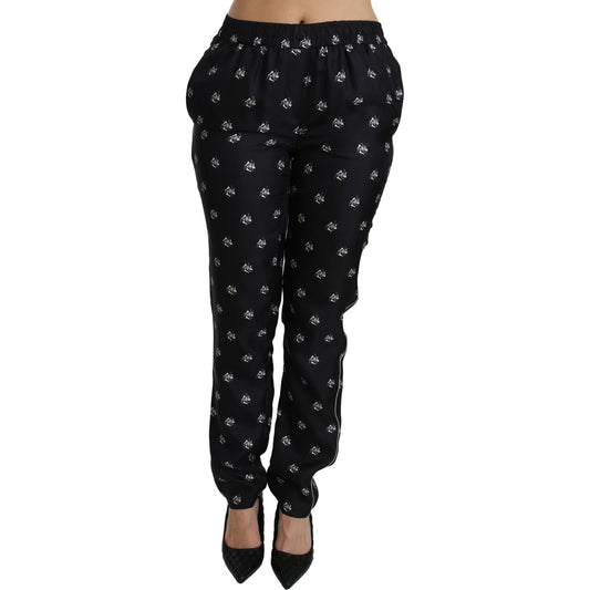 Dolce & Gabbana Elegant Mid Waist Skinny Silk Pants Jeans & Pants Dolce & Gabbana Black