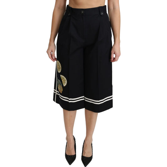 Dolce & Gabbana High Waist Palazzo Cropped Pants in Black Lemon Dolce & Gabbana Black