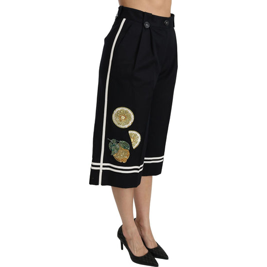 Dolce & Gabbana High Waist Palazzo Cropped Pants in Black Lemon Dolce & Gabbana Black