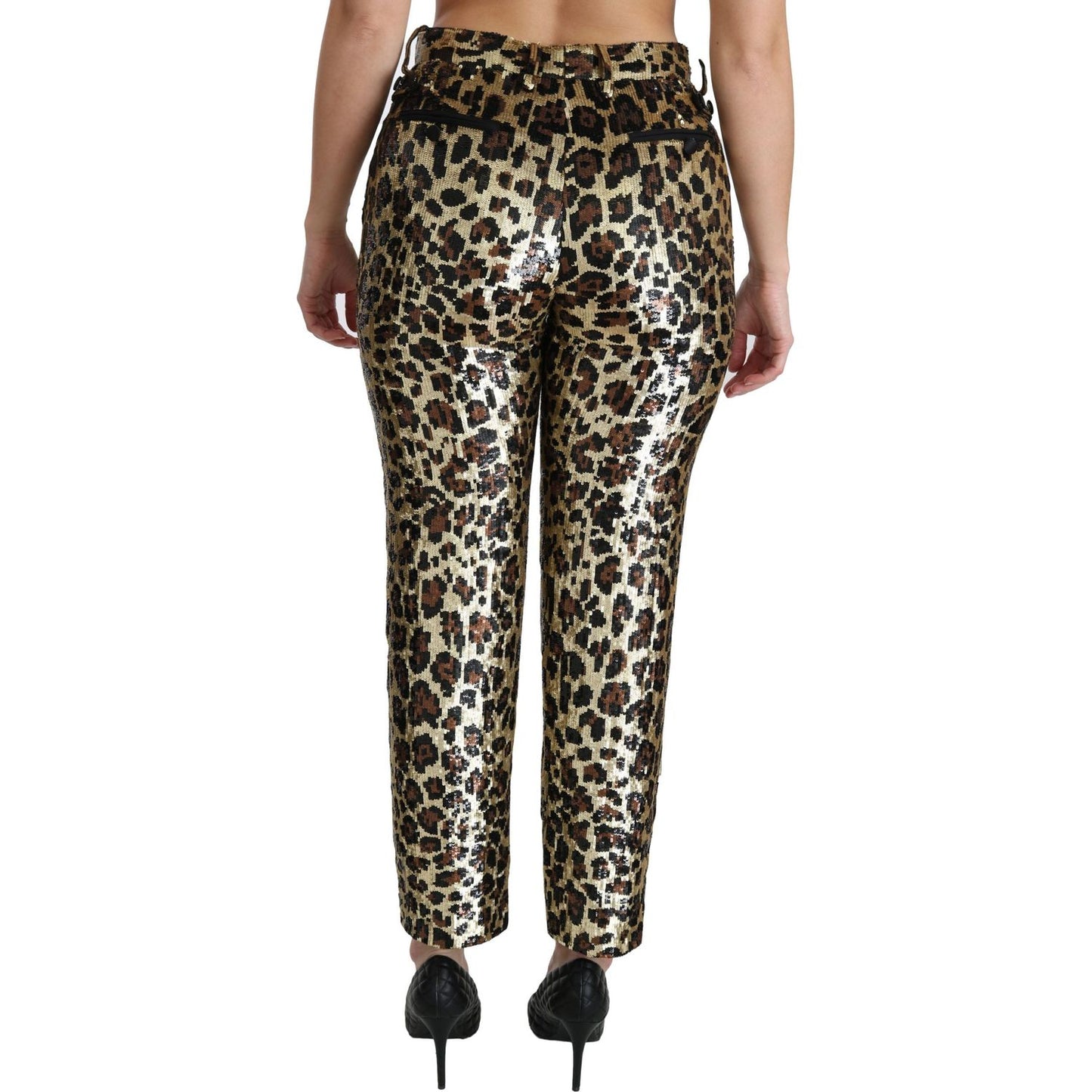 Dolce & Gabbana Brown Leopard Sequined High Waist Pants