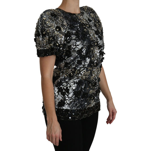 Dolce & Gabbana Sequined Crystal Embellished Crew Neck Top Dolce & Gabbana Rosy Brown