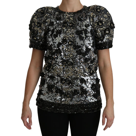 Dolce & Gabbana Sequined Crystal Embellished Crew Neck Top Dolce & Gabbana Rosy Brown