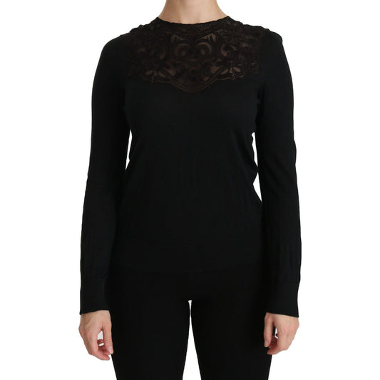 Dolce & Gabbana Elegant Silk-Blend Black Lace Blouse Dolce & Gabbana Black