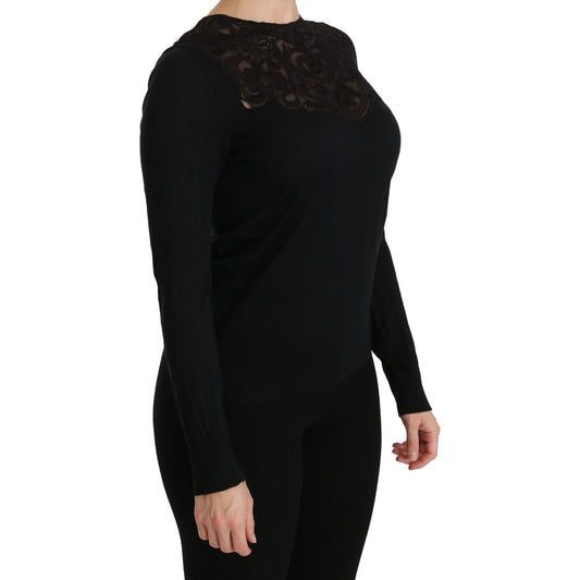 Dolce & Gabbana Elegant Silk-Blend Black Lace Blouse Dolce & Gabbana Black