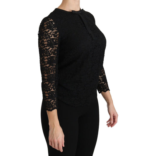 Dolce & Gabbana Elegant Black Lace Crew Neck Blouse Dolce & Gabbana Black