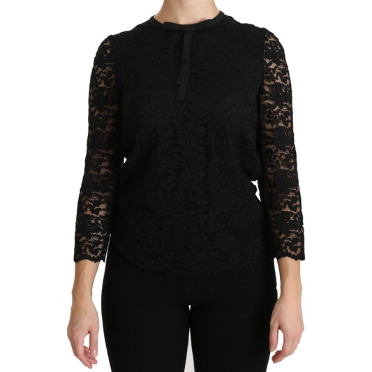 Dolce & Gabbana Elegant Black Lace Crew Neck Blouse Dolce & Gabbana Black