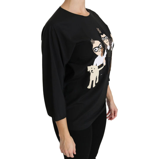 Dolce & Gabbana Elegant Black Silk Stretch Embroidered Top Dolce & Gabbana Black