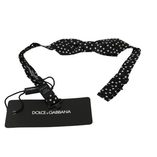 Dolce & Gabbana Black Polka Dots Mens Necktie Papillon 100% Silk Bow Tie