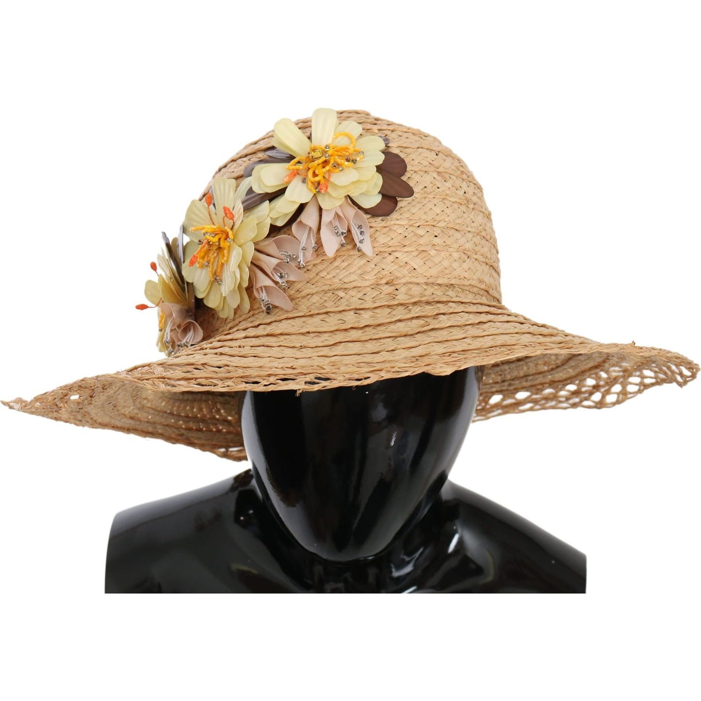 Dolce & Gabbana Beige Wide Brim Floral Bucket Capello Hat