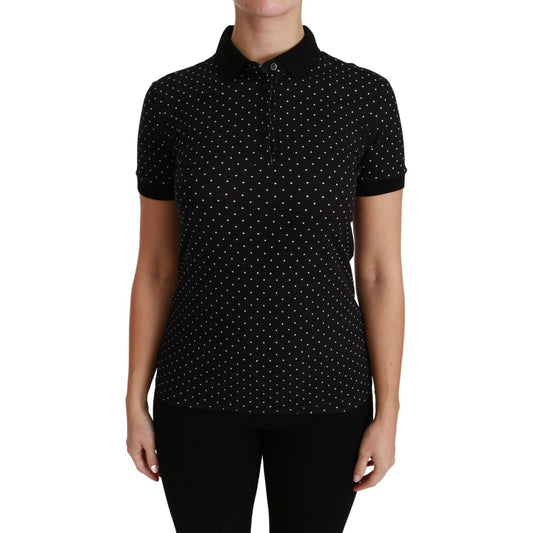 Dolce & Gabbana Elegant Black Dotted Polo Shirt Dolce & Gabbana Rosy Brown