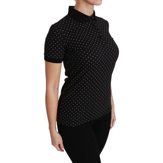 Dolce & Gabbana Elegant Black Dotted Polo Shirt Dolce & Gabbana Rosy Brown