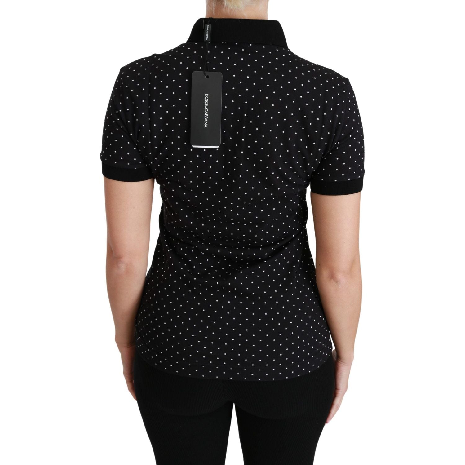 Dolce & Gabbana Black Dotted Collared Polo Shirt Cotton Top
