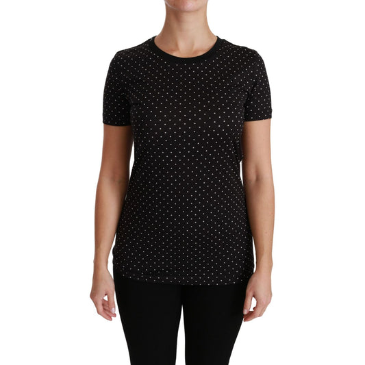 Dolce & Gabbana Chic Black Dotted Crewneck Cotton Tee Dolce & Gabbana Rosy Brown