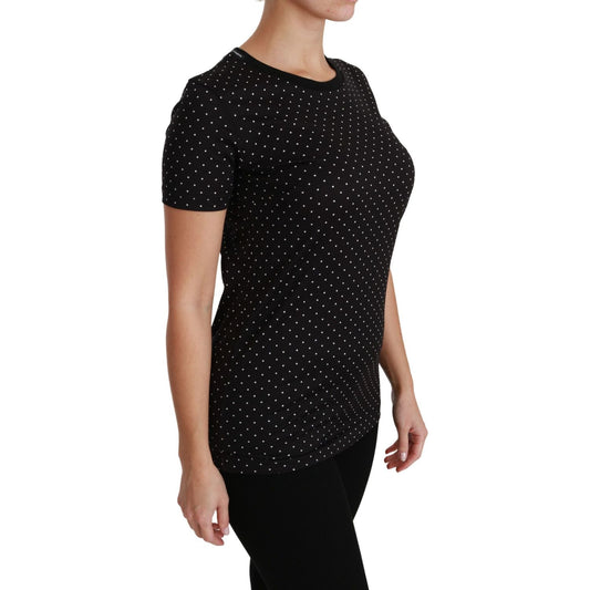 Dolce & Gabbana Chic Black Dotted Crewneck Cotton Tee Dolce & Gabbana Rosy Brown