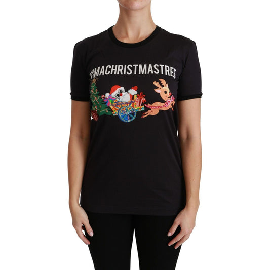 Dolce & Gabbana Black Cotton Crewneck Tee with Unique Print Dolce & Gabbana Rosy Brown