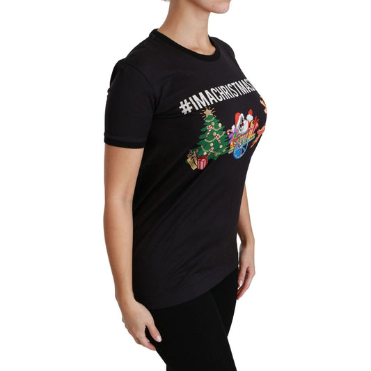 Dolce & Gabbana Black Cotton Crewneck Tee with Unique Print Dolce & Gabbana Rosy Brown
