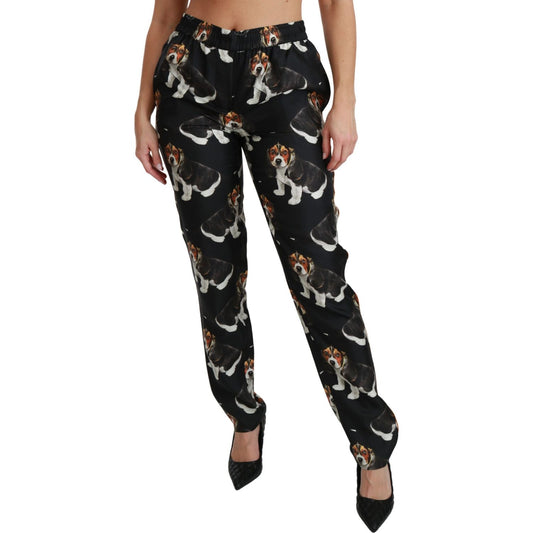 Dolce & Gabbana Elegant Silk Puppy Dog Print Pants Dolce & Gabbana Rosy Brown