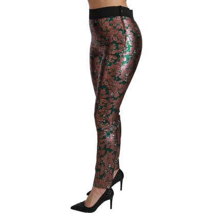 Dolce & Gabbana Green Bronze Leaf Tights Skinny Pants