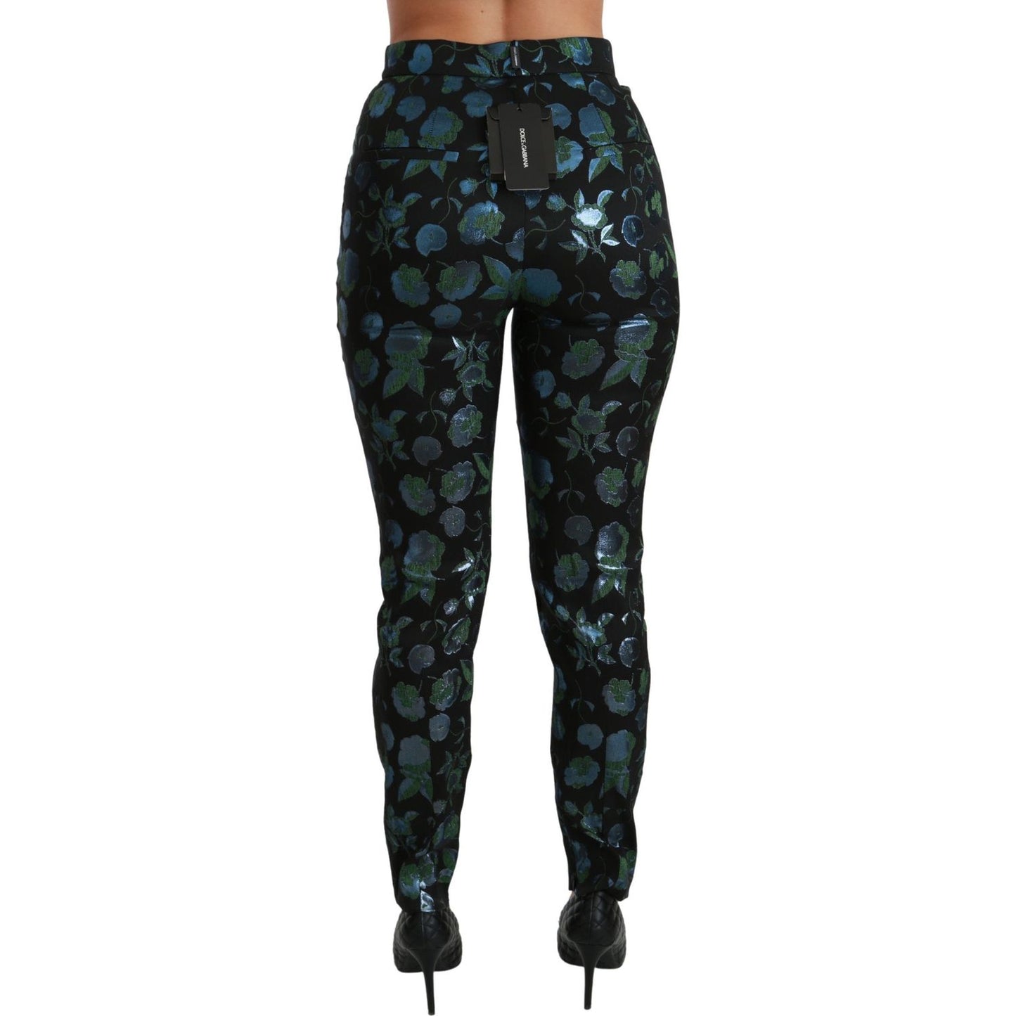 Dolce & Gabbana Blue Green Floral Metallic Slim Pants