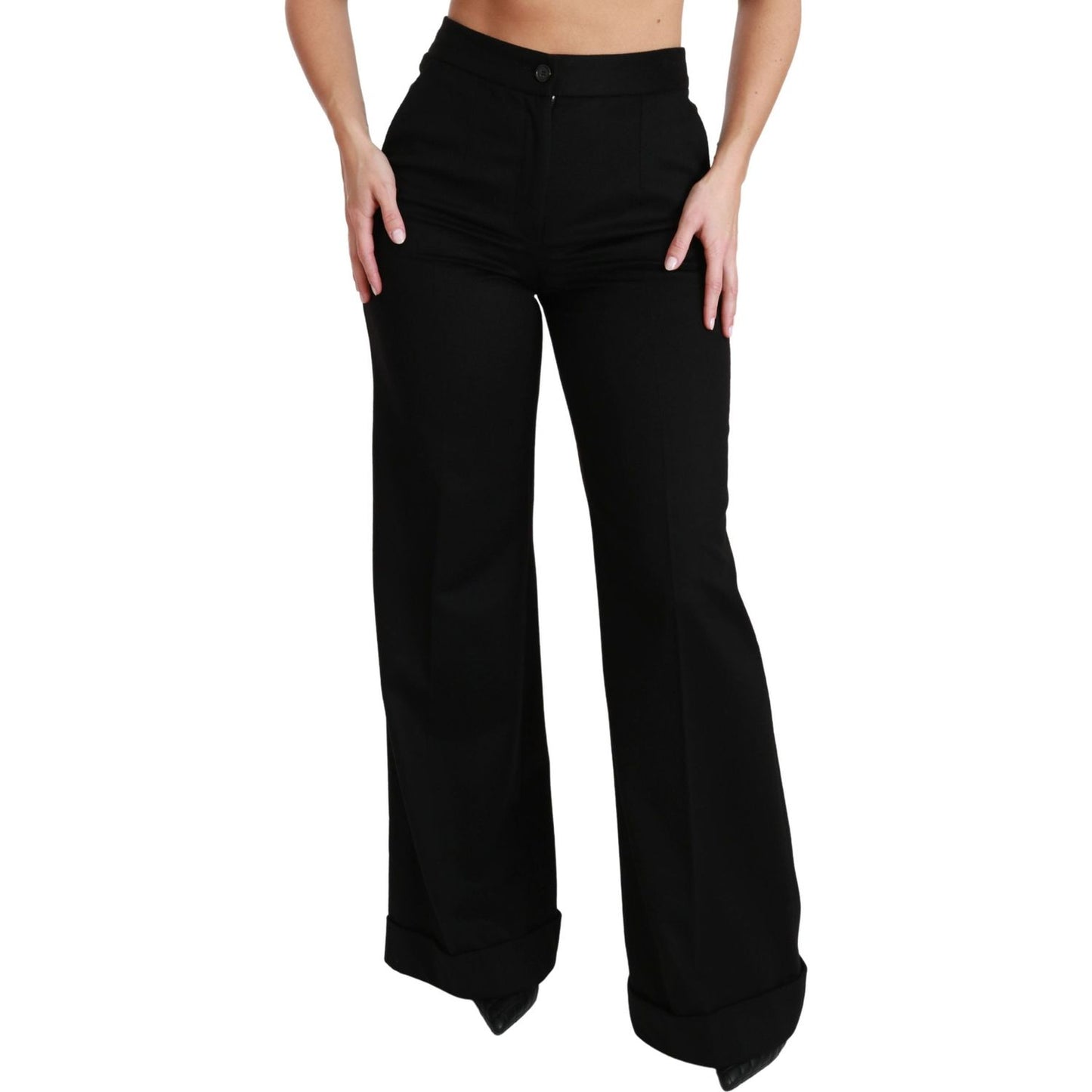 Dolce & Gabbana Black Wide Leg Flared Trouser Cashmere Pants Jeans & Pants