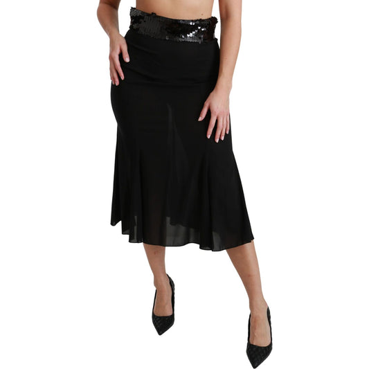 Dolce & Gabbana Elegant High Waist Sequin Black Skirt Dolce & Gabbana Black