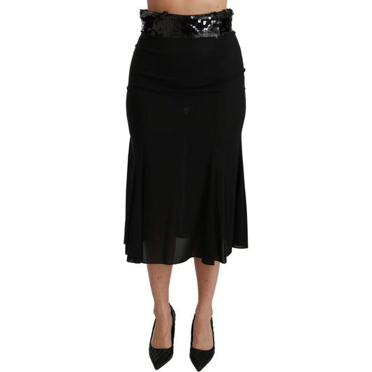 Dolce & Gabbana Elegant High Waist Sequin Black Skirt Dolce & Gabbana Black