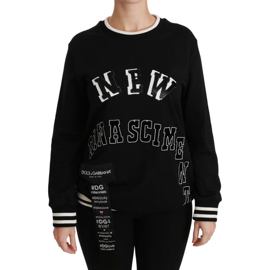 Dolce & Gabbana Chic Black Sequined Cotton Sweater Dolce & Gabbana Black