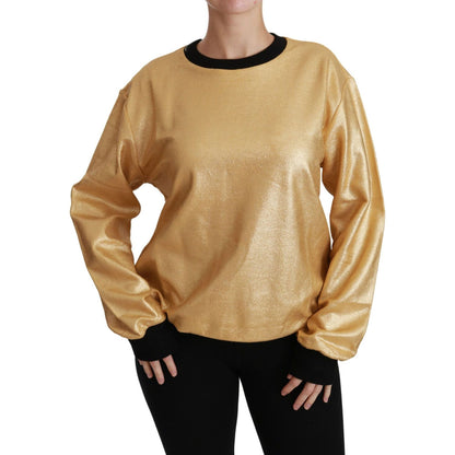 Dolce & Gabbana Gold Cotton Crewneck Pullover Sweater