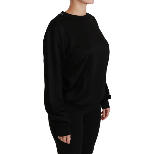 Dolce & Gabbana Elegant Black Cotton Crew Neck Pullover Sweater Dolce & Gabbana Black