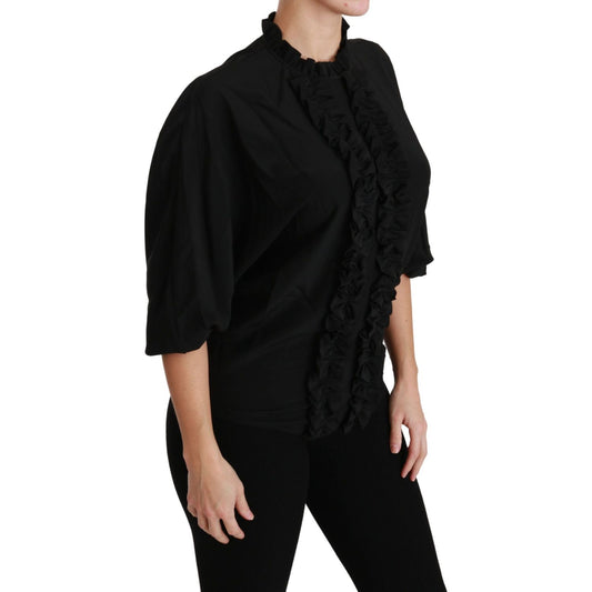 Dolce & Gabbana Elegant Black Silk Short Sleeve Blouse Dolce & Gabbana Black