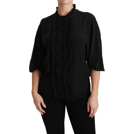 Dolce & Gabbana Elegant Black Silk Short Sleeve Blouse Dolce & Gabbana Black