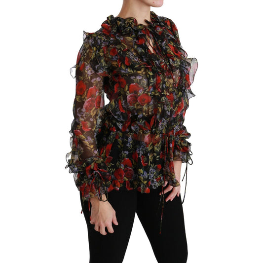 Dolce & Gabbana Elegant Floral Silk Long Sleeve Blouse Dolce & Gabbana Black