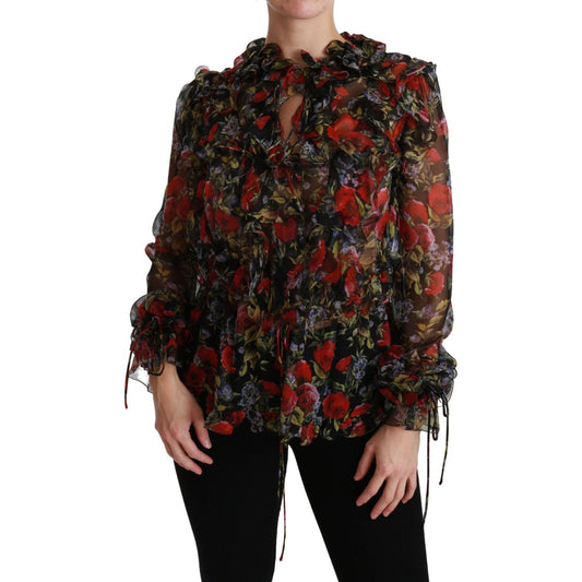 Dolce & Gabbana Elegant Floral Silk Long Sleeve Blouse Dolce & Gabbana Black