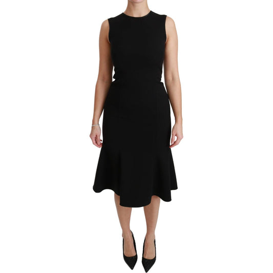 Dolce & Gabbana Elegant Black Fit Flare Wool Blend Dress WOMAN DRESSES Dolce & Gabbana Black