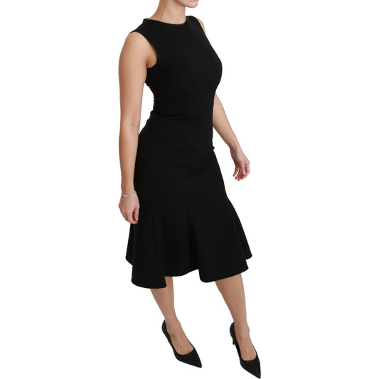 Dolce & Gabbana Elegant Black Fit Flare Wool Blend Dress WOMAN DRESSES Dolce & Gabbana Rosy Brown
