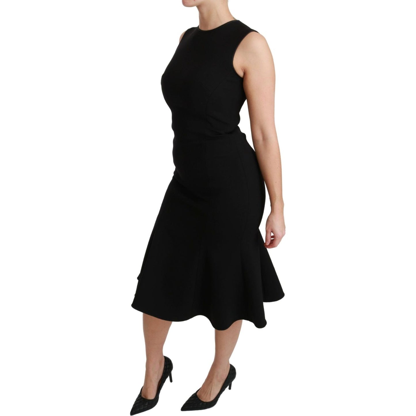 Dolce & Gabbana Black Fit Flare Wool Stretch Sheath Dress WOMAN DRESSES