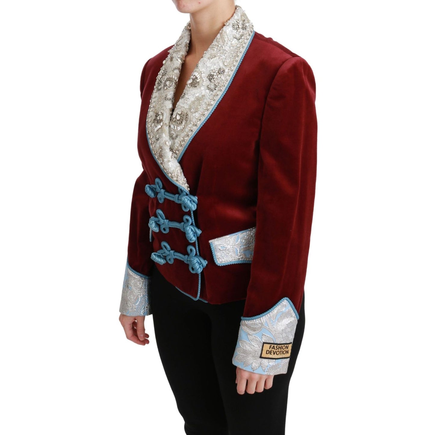 Dolce & Gabbana Red Velvet Baroque Crystal Blazer Jacket