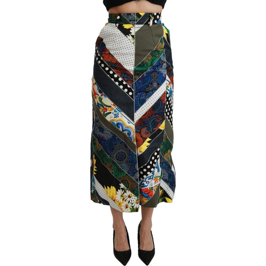 Dolce & Gabbana Multicolor Silk Geometric High Waist Maxi Skirt
