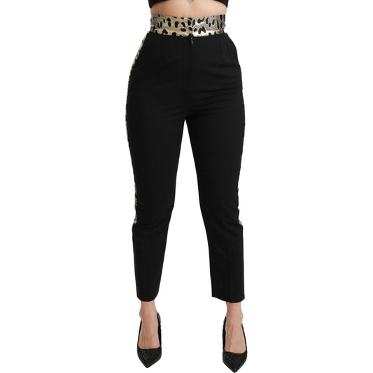 Dolce & Gabbana Gold Leopard Jacquard High Waist Pants Jeans & Pants Dolce & Gabbana Tan