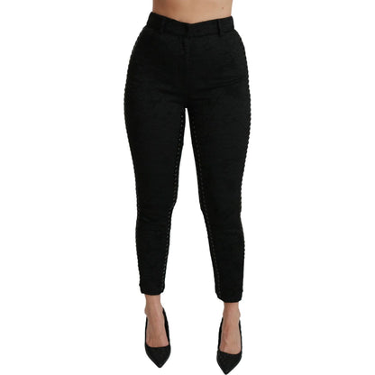 Dolce & Gabbana Black Brocade Skinny High Waist Pants Jeans & Pants