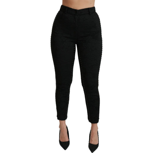 Dolce & Gabbana Elegant High Waist Skinny Black Brocade Pants Jeans & Pants Dolce & Gabbana Black