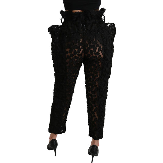 Dolce & Gabbana Chic Tapered High Waist Lace Pants Jeans & Pants Dolce & Gabbana Black