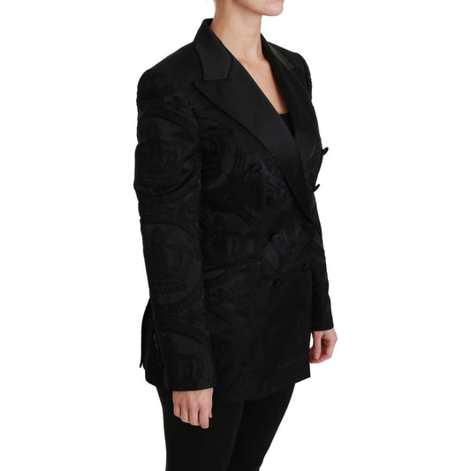 Dolce & Gabbana Elegant Crown-Patterned Double Breasted Jacket Dolce & Gabbana Black