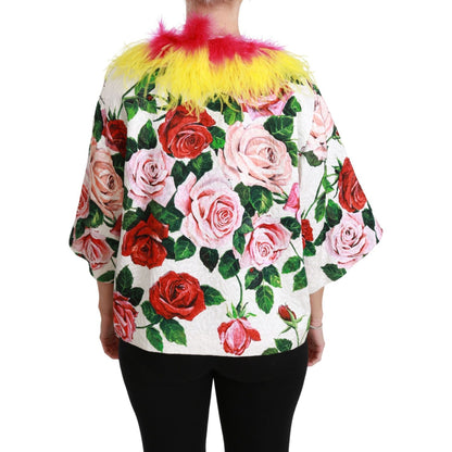 Dolce & Gabbana White Floral Coat Capte Fur Roses Jacket Coats & Jackets