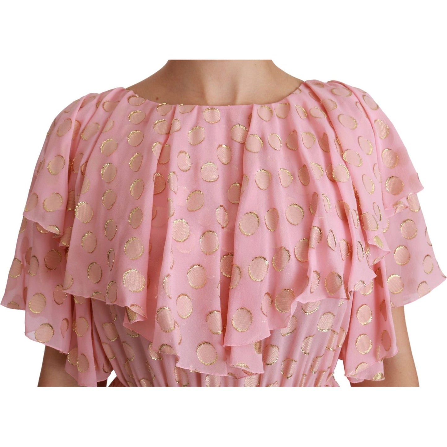 Dolce & Gabbana Silk Pink Polka Dots Pleated A-line Midi Dress