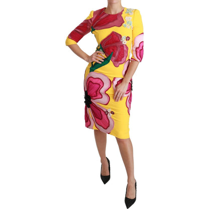 Dolce & Gabbana Yellow Floral Crystal Bodycon Sheath Dress