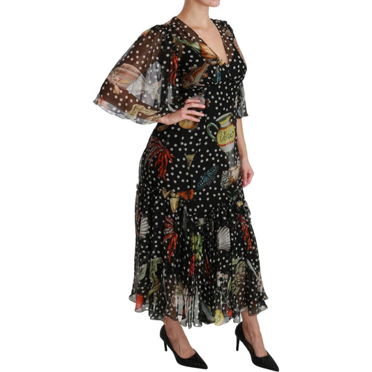 Dolce & Gabbana Elegant Silk Pleated A-Line Maxi Dress Dolce & Gabbana Black