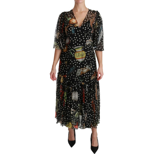 Dolce & Gabbana Elegant Silk Pleated A-Line Maxi Dress Dolce & Gabbana Black