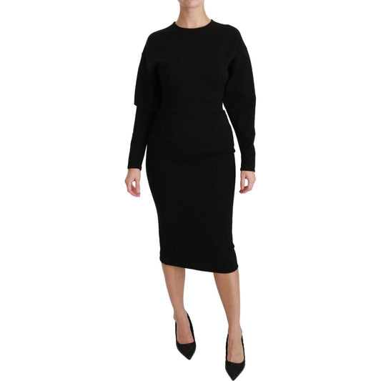 Dolce & Gabbana Elegant Black Bodycon Sheath Midi Dress Dresses Dolce & Gabbana Rosy Brown