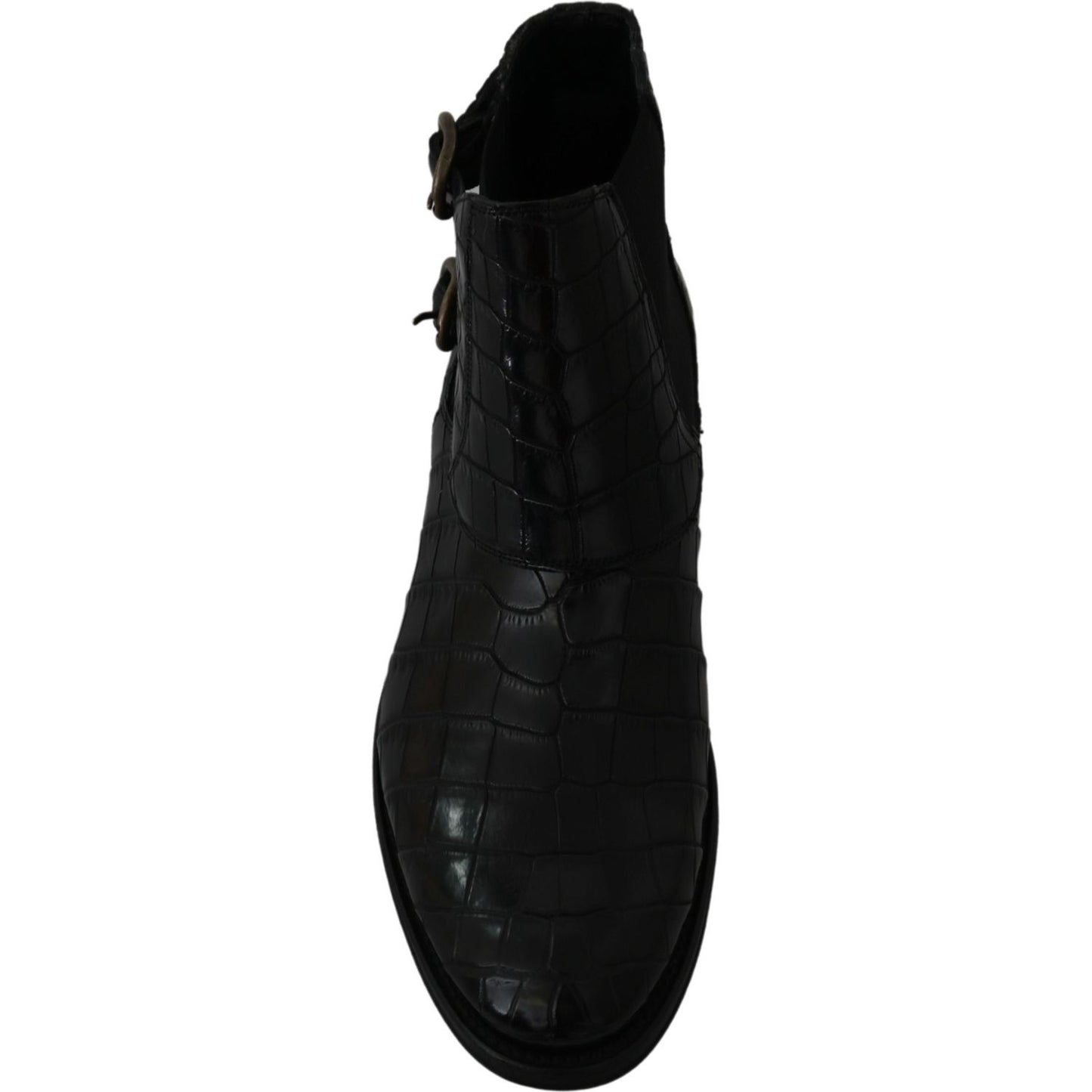 Dolce & Gabbana Black Crocodile Leather Derby Boots Shoes